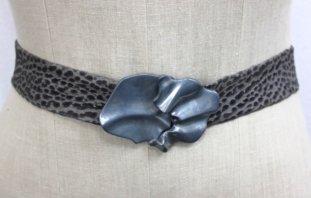 Vintage 80s 90s Revcor Silver Gray Leather Belt Animal Print S/M